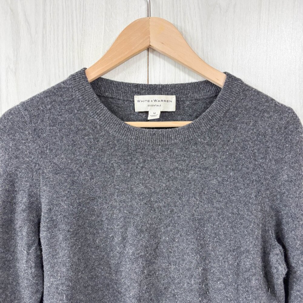 White + Warren 100% Cashmere Crewneck in Dark Heather Grey - Picture 3 of 7